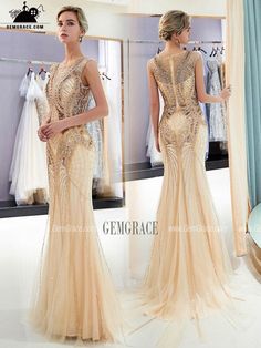 Champagne Fitted Mermaid Wedding Dress, Champagne Mermaid Wedding Dress Fitted, Gold Mermaid Dress For Wedding And Prom Season, Gold Fitted Mermaid Dress For Banquet, Gold Mermaid Dress With Sequins For Wedding, Gold Sequined Mermaid Dress For Wedding, Gold Sequined Mermaid Wedding Dress, Fitted Gold Evening Dress With Sweep Train, Gold Fitted Mermaid Wedding Dress