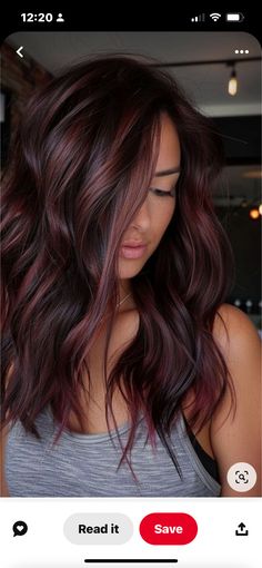 Hair Color Ideas For Light Brunettes For Fall, Fall Hair Looks For Brunettes, Sophisticated Brunette Hair, Red Fall Balayage, Deep Red Money Piece Hair, Dark Brown Hair With Peekaboos Auburn, Deep Red Lowlights In Brown Hair, Fall Hair Olive Skin Tone, Diy Fall Hair Color