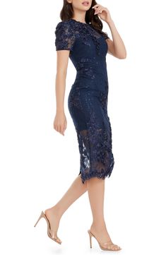 Shimmering sequins and dimensional floral appliqués add eye-catching romance to this elegant sheath dress. 45" length (size Medium) Back zip closure Jewel neck Short sleeves Partially lined 100% polyester Dry clean or hand wash, line dry Imported Sequin Flower, Dress The Population, Flower Applique, Jewel Neck, Nordstrom Dresses, Sheath Dress, Sequin, Dry Clean, Hand Wash