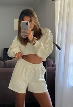 CALIstyle Creme de la Creme Crop Sweatshirt Top In Cream Work From Home Style, Home Style, Crop Sweatshirt, Top Sales, Work From Home, Raw Edge, The Cutest, From Home, White Shorts