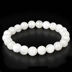 Pure White Jade Bracelet - Giveably White Gemstone Beaded Bracelets For Meditation, White Gemstone Beaded Bracelets For Healing, White Spiritual Bracelets For Healing, White Hypoallergenic Crystal Bracelet For Meditation, Hypoallergenic White Crystal Bracelet For Meditation, White Moonstone Bracelets For Healing, White Jade Bracelet, Earth Bracelet, Showing Gratitude