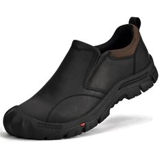 PRICES MAY VARY. Durable and Breathable Upper: Waterproof leather upper shoes featuring pull-on styling with inset dual elastic gores for better fit. Rubber Toe Cap: Bruise plate for protection on uneven surfaces;High abrasion rubber toe guard for added durability. Rubber Outsole: Multiple lug patterns to maximum traction on wet and dry surfaces.Non marking rubber outsoles leaves no imprints when walking indoors. Soft Comfort: The removable dual-density EVA insole and breathe mesh helps relieve Walking Indoors, Casual Loafers, Mountaineering, Outdoor Hiking, Wet And Dry, Tennis Shoes, Loafer Shoes, Backpacking