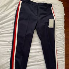 Never Worn Nwt Casual Navy Pants For Office, Chic Navy Pants For Office, Chic Fitted Navy Pants, Chic Navy Fitted Pants, Chic Fitted Navy Bottoms, Zara Elastane Pants For Workwear, Leather Jogging Pants, Red Cargo Pants, Textured Leggings