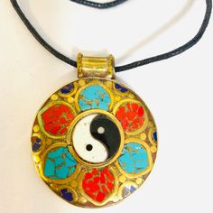 Unique Colorful Yinyang Symbol N Magic Lotus Are Handmade By Tibetan Artisan From Nepal,Adjustable Wax Cord. Adjustable Multicolor Medallion Necklace, Lotus Symbol, Brass Necklace, Red Yellow, Nepal, Lady In Red, Womens Jewelry Necklace, Lotus, Wax