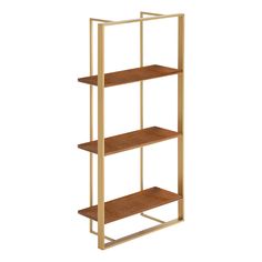 three tiered shelving unit with wooden shelves