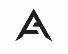 black and white letter logo with arrow on the bottom, in an angled triangle shape