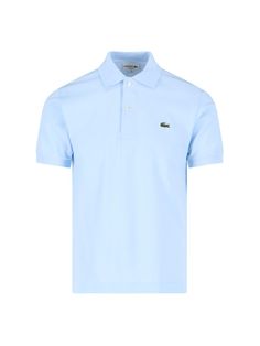 Lacoste 'L. 12. 12' Polo Shirt, light blue cotton, classic buttoned collar, short sleeves, front logo patch, straight hem. Light Blue Fitted Polo Shirt With Polo Collar, Fitted Light Blue Polo Shirt With Polo Collar, Fitted Light Blue Polo Shirt, Light Blue Polo Shirt For Spring, Classic Light Blue Polo Collar Top, Light Blue Cotton Polo Shirt For Spring, Spring Light Blue Cotton Polo Shirt, Fitted Light Blue Casual Polo Shirt, Light Blue Cotton Polo Shirt