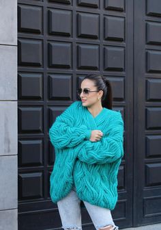 High quality hand knit coat with eyecatching pattern, very rare and modern, cozy and comfortable handmade cardigan made with soft high quality angora yarn to warm and brighten your fall and winter days. This is also very fashionable and easy to wear. It is oversized model and is well fitted to S M and L sizes. I receive your size details and adjust your order to your requirements. Length - 33 inches (85 cm) Please do not hesitate to message me if you have any questions or any other color preferences. *This item and every other listings in my shop delivery everywhere in the world and shipping is free. **I can receive custom orders and I would be more then happy if your reach me for color or model modifications. Handmade Oversized Sweater Coat For Fall, Trendy Handmade Winter Outerwear, Hand Knitted Knit Sweater Coat, One Size Knit Sweater Coat, Trendy One Size Chunky Knit Sweater Coat, Cozy Hand Knitted Winter Sweater Coat, Cozy Knitted One Size Sweater Coat, Cozy One Size Knitted Sweater Coat, Handmade Cozy Sweater Coat One Size