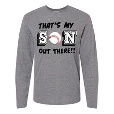 Cheer on your favorite family athlete in our That's My Son Out There Long Sleeve T-Shirt with a baseball. Makes a great birthday present for any proud baseball mom or dad. Size: XL.  Color: Gray.  Gender: male.  Age Group: adult. Baseball Sister, Spiderman Comic, Baseball Mom, Birthday Present, Mens Graphic Tee, My Son, Short Sleeve Shirt, Long Sleeve T Shirt, Age Group