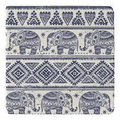 an elephant pattern with blue and white colors