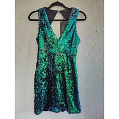 Shinestar Sequin Backless Mini Dress Blue Green Iridescent Club Party Medium Nwt. Mini Dress Blue, Backless Mini Dress, Club Parties, Club Party, Dress Blue, Blue Dresses, Sequin, Blue Green, Color Blue