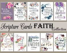 a collage of different cards with the words, faith and flowers on them in various colors