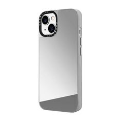 an iphone case with a mirror on the front and back cover in black, white or gray