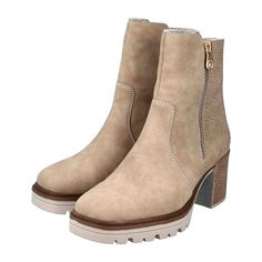 Rieker HWK Women's Boots, Beige Rieker HWK Women's Boots - Beige Elevate your style with these durable and chic Rieker HWK Women's Boots. Crafted from high-quality synthetic leather, these boots feature a comfortable textile interior and a sturdy TR sole for all-day wear. The slim to normal width (F) makes them perfect for young adults seeking both fashion and functionality.   Color: Beige  Heel Height: 6.5 cm  Season: Autumn/Winter   Material & Care  Upper Material: Synthetic Leather  Inner Mat Textile Interior, Boots Beige, Shoes Beige, Beige Heels, Shoe Brushes, Soft Shoes, Winter Shoes, Season Autumn, Synthetic Leather