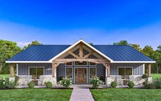 this is an artist's rendering of the front elevation of a modern ranch house