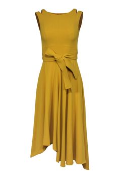 Current Boutique-Karen Millen - Canary Yellow Sleeveless Belted High-Low Midi Dress w/ Shoulder Cutouts Sz 2 Chic Yellow Sleeveless Dress, Chic Yellow Knee-length Sleeveless Dress, Chic Yellow Sleeveless Dress For Spring, Fit And Flare Sleeveless Midi Dress For Daywear, Sleeveless Fit And Flare Midi Dress For Daywear, Solid Color Midi Sleeveless Dress For Day Out, Elegant Sleeveless Yellow Midi Dress, Elegant Yellow Sleeveless Summer Dress, Casual Sleeveless Dress For Spring Cocktail