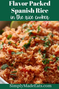 Rice cooker spanish rice topped with cilantro. Rice Cooker Spanish Rice, Rice Cooker Mexican Rice, Easy Dinner Side Dishes, Rice Cooker Recipes, Dinner Side, Mexican Rice, Spanish Rice, Dinner Side Dishes, Dinner Sides