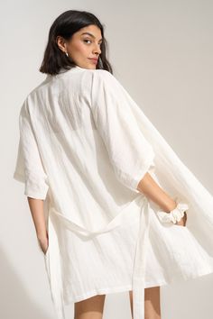 Your favorite robe now comes in 100% linen. While this natural, lightweight fabric offers a refined look, it's just as relaxed and low maintance as the original Short Robe. Features include a loop at the neck for hanging, pockets, a matching tie belt, and interior ties that won't leave you uncomfortably exposed. Elegant Linen Summer Robe, Elegant Summer Linen Robe, Summer Linen Robe With Long Sleeves, Linen Robe For Beach In Summer, Summer Beach Linen Robe, Casual Robe With Relaxed Fit For Daywear, Casual Daywear Robe With Relaxed Fit, Casual Daywear Robe In Relaxed Fit, Casual Relaxed Fit Robe For Daywear