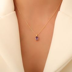 Unveil Your Inner Radiance with Timeless Elegance Introducing our 14K Solid Gold Rectangle Amethyst Necklace, a captivating piece that effortlessly merges sophistication with modern design. Featuring a beautiful rectangle-cut amethyst, the birthstone for February, this necklace showcases a rich purple hue that symbolizes tranquility, balance, and peace. Key Features: High-Quality Craftsmanship: Made from premium 14K solid gold, this necklace is designed to be both elegant and durable, making it Pendant Minimalist, Rich Purple, February Birthstone, Amethyst Necklace, Purple Hues, Gift For Birthday, February Birth Stone