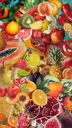 an oil painting of various fruits and vegetables