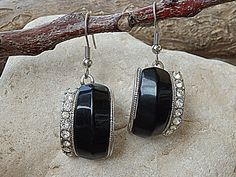 Black & White Crystal Earrings, Black Drop Earrings, Silver Black Earrings, Black Cocktail Earrings, Night Earrings, Black Acrylic Earrings These stunning black and white earrings have a great statement look that can't be missed. They would be great for women, bridesmaid or bride. Metal: Silver Gemstone: Acrylic, Crystals Length: 2 cm (0.78 inch) The earrings will be packed in a gift box. FOR MY EARRINGS COLLECTION HERE: https://www.etsy.com/il-en/shop/rebekajewelry?section_id=14222612&r Black Single Plug Earring For Party, Black Hoop Earrings For Evening, Black Plug Earrings For Party, Black Nickel-free Earrings For Party, Nickel-free Black Earrings For Party, Black Pierced Crystal Earrings For Party, Black Drop Earrings With Ear Wire, Black Drop Plug Earrings, Black Nickel-free Drop Crystal Earrings