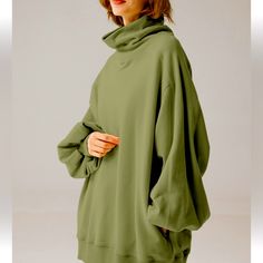 Whisper Oversized Turtleneck Sweatshirt Multiple Colors And Sizes Available Nwt Oversized Cozy Solid Color Tops, Oversized Solid Green Sweater, Oversized Funnel Neck Top For Loungewear, Oversized Cozy Funnel Neck Top, Oversized Solid Funnel Neck Top, Oversized Funnel Neck Solid Top, Oversized Drop Shoulder Fall Tops, Oversized Funnel Neck Top For Fall, Solid Color Oversized Top With Funnel Neck