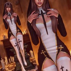 an image of a woman dressed as a nun with crosses on her body and stockings