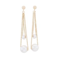 These stunning contemporary 14 karat gold drop earrings feature freshwater pearls ranging from 4.0-8.5 millimeters. 14k Gold Dangle Linear Earrings With Pearl Drop, 14k Gold Dangle Pearl Drop Jewelry, 14k Gold Linear Pearl Drop Earrings, Teardrop Akoya Pearl Pendant Earrings, Akoya Pearl Dangle Earrings In Pearl White, Teardrop Akoya Pearl Earrings With Pearl Pendant, Akoya Pearl Teardrop Earrings With Pearl Chain, Pearl White Akoya Pearl Dangle Earrings, Akoya Pearl Drop Dangle Earrings