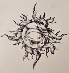 a drawing of a sun with an evil face