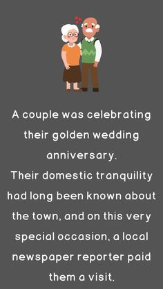 an old couple standing next to each other on a gray background with the words, a couple was celebrating their golden wedding anniversary