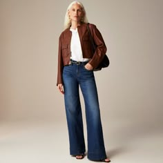 Low-rise denim trouser in 1996 semi-stretch Hair Wrap Scarf, Jcrew Women, Denim Trousers, Wide Leg Denim, Scarf Hairstyles, Work Outfit, Shirt Shop, Low Rise, What To Wear