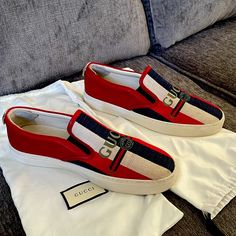 Gucci Loafers. Men’s Size 11.5. Worn One Time. Perfect Condition. Gucci Loafers Men, Gucci Loafers, Shoes Gucci, Gucci Shoes, One Time, Slip Ons, Loafer Shoes, Loafers Men, Red Blue