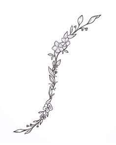 a line drawing of flowers and leaves on a white background with the letter l in it's center