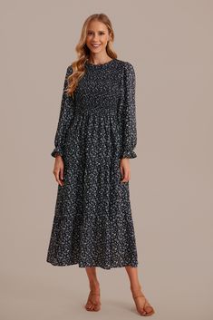 Elegant Floral Print Midi Dress With Ruffle Sleeves, Flowy Midi Dress With Elastic Sleeves For Party, Elegant Maxi Dress With Ruffle Hem For Wedding Guest, Elegant Floral Print Maxi Dress With Ruffle Sleeves, Elegant Maxi Dress With Floral Print And Ruffle Sleeves, Elegant Maxi Dress With Ruffle Sleeves And Hem, Elegant Tiered Midi Dress With Gathered Sleeves, Elegant Fall Maxi Dress With Ruffle Hem, Christian Girl Outfits