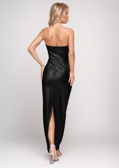 Look effortlessly chic in this Vegan Leather Strapless Maxi Bodycon Dress. This stylish dress is crafted with 100% eco-friendly vegan leather, providing a luxurious feel without compromising animal welfare. The maxi length and bodycon design flatter any figure while the strapless neckline adds a touch of sophistication. Show off your sense of style and make a statement with this stunning dress. Fit Type: Slim Fit Fabric: Slight Stretch Material: Polyester Bodycon Design, Maxi Bodycon Dress, Strapless Neckline, Hip Ups, Strapless Maxi, Silver Dress, Animal Welfare, Bodycon Mini Dress, Stunning Dresses