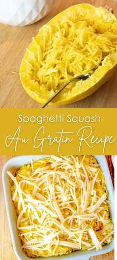 spaghetti squash casserole in a baking dish with cheese on top