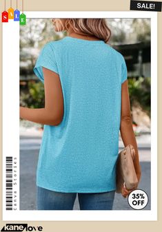 Sky Blue Floral Print Short Sleeve T Shirt Light Blue V-neck T-shirt For Summer, Casual Light Blue V-neck T-shirt, Blue V-neck T-shirt For Spring, Light Blue Casual V-neck Shirt, Casual Light Blue V-neck Shirt, Blue V-neck T-shirt For Summer, Blue Relaxed Fit Solid Color Shirt, Blue Relaxed Fit Crew Neck Short Sleeve Top, Summer Light Blue Crew Neck Top