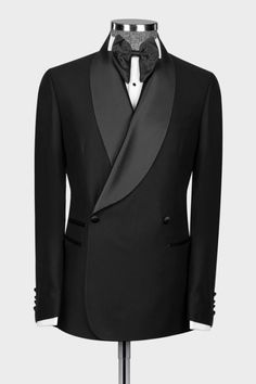 James Fashion Black Double Breasted Men Shawl Lapel Two Piece Suit | Bradymensuit Mens Suit Colors, Men Shawl, Mens Shawl, Suits For Wedding, Double Breasted Tuxedo, Modern Suits, Black Shawl, Slim Fit Tuxedo, Dress Suits For Men