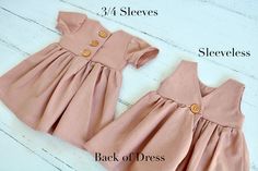 2-3 WEEK TURNAROUND TIME. This dusty rose, light pink cotton/linen handmade dress is the perfect addition to any little's wardrobe! Though great for all year cuteness! Perfect fall and winter with elbow length sleeves. Or summertime fun with the tank version. Dress is a elbow-sleeved or sleeveless, with a lined, slightly curved front bodice. Three wooden button closures in the back of the dress of the 3/4 sleeved version. Tank version has a V-back and 1 button. This fabric is a linen cotton blen Cotton Day Dress With Button Back, Cotton Daywear Dress With Button Back, Cute Button-up Dress With Buttons, Cute Pink Dresses With Buttons, Cute Pink Dress With Buttons, Cute Daywear Dresses With Buttons, Cute Short Sleeve Dress With Button Closure, Pink Button-up Dress, Pink Button-up Dress With Buttons