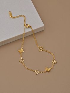 Breslight Gold, Butterfly Jewelry Gold, Jewelry Stainless Steel, Cute Julery, Cute Chains For Women, Cute Jewelry Aesthetic, Anklets Aesthetic, Bracelet For Women Gold, قلادات متدلية