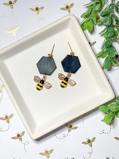 Clay Earrings Bumble Bee Dangle Earring Hypoallergenic | Etsy Black Clay, Sensitive Ears, Bumble Bee, Cute Jewelry, Polymer Clay Earrings, Clay Earrings, Matte Black, Jewelry Earrings Dangle, Dangle Drop Earrings