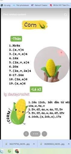 a computer screen with an image of corn on the cob and text that says corn