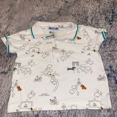 Never Worn Jacadi Brand Polo Shirt 12 Months Cute Collared Top With Graphic Print, Casual Printed T-shirt For Playtime, Casual Printed T-shirt For Play, White Collared Printed T-shirt, White Printed Collared T-shirt, Spring Printed Tops For Playtime, Playful Printed Tops For Playtime, Cute Collared Tops For Playtime, Cute Collared Tops For Play