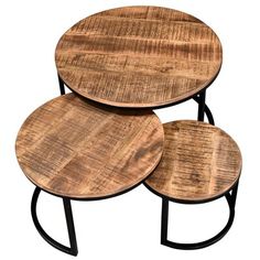 three wooden tables stacked on top of each other