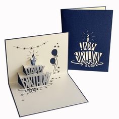 two birthday cards, one with a cake and the other with a candle on it