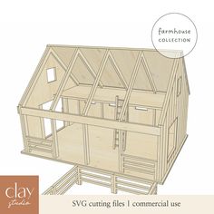 a wooden house is shown with the words svg cutting files and commercial use below it