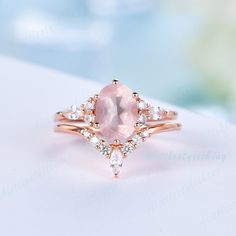 Unique Rose Quartz Engagement Ring Set Oval Rose Quartz Ring Set V Curve Wedding Band 14K Rose Gold Antique Woman Anniversary Promise Gifts Blue Sandstone Engagement Ring Set: https://www.etsy.com/listing/1094879963/blue-sandstone-engagement-wedding-ring Alexandrite Wedding Bridal Set: https://www.etsy.com/listing/1021379762/oval-alexandrite-engagement-ring-set Moss Agate Bridal Set https://www.etsy.com/listing/1069145681/moss-agate-engagement-ring-set ❈Item detail❈ ✼Engagement ring: -Main stone Pink Quartz Ring Engagement, Unique Engagement Rings Pink, Rose Gold Marquise Promise Ring, Marquise Rose Gold Ring For Anniversary, Oval Morganite Rose Gold Wedding Ring, Oval Rose Gold Morganite Wedding Ring, Oval 14k Rose Gold Wedding Jewelry, Oval Morganite Wedding Ring, Rose Gold Marquise Rings For Anniversary