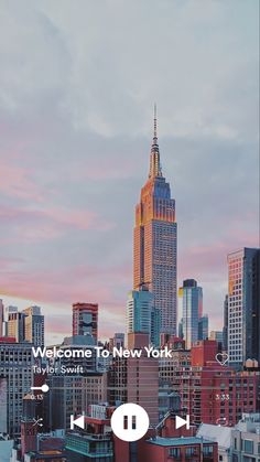 the new york city skyline is shown with an arrow pointing to it's destination