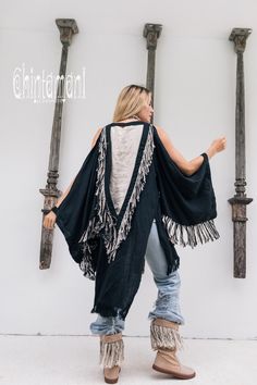 Linen Kimono Jacket Fringe Robe Boho Clothing Women Linen | Etsy Black Shawl Outerwear For Festival, Black Long Sleeve Cover-up For Festivals, Festival Open Front Cover-up, Black Long Sleeve Festival Cover-up, Black Fringe Cardigan For Spring, Black Long Sleeve Summer Shrug, Black Bohemian Cardigan For Summer, Chic Open Front Cover-up For Festivals, Black Bohemian Long Outerwear