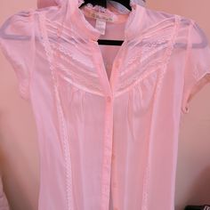 Light Pink Brand New Silk Blouse Feminine Blouse For Night Out, Feminine Pink Blouse For Night Out, Spring Night Out Short Sleeve Shirt, Spring Short Sleeve Shirt For Night Out, Spring Night Out Cotton Blouse, Spring Short Sleeve Blouse For Night Out, Feminine Button-up Blouse For Night Out, Summer Button-up Blouse For Night Out, Spring Cotton Blouse For Night Out